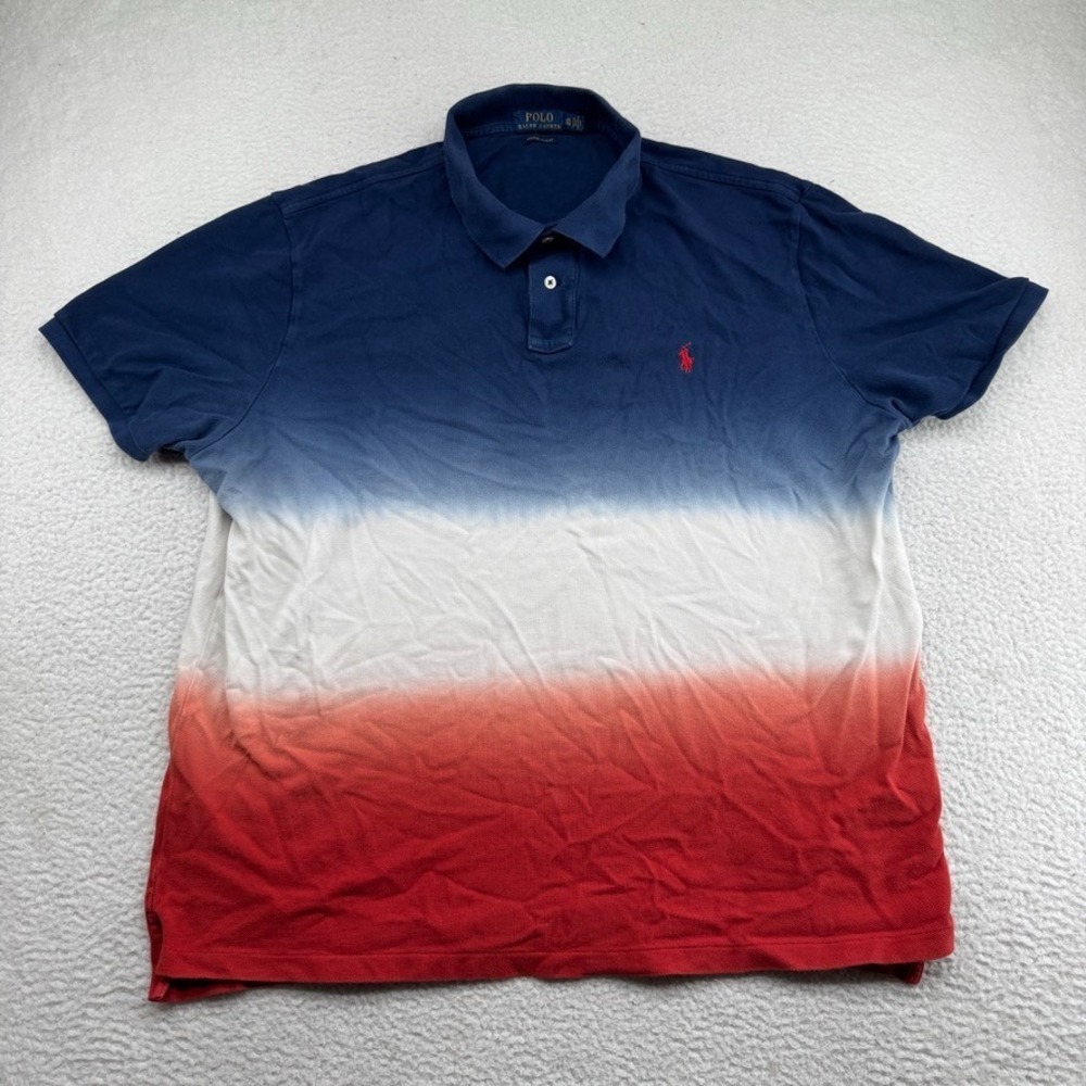 Polo Ralph Lauren Polo Mens 2XL Multicolor Custom Slim Fit Red White Blue Shirt